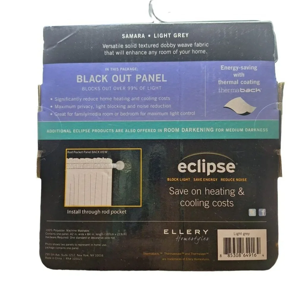Eclipse Blackout One Rod Pocket  42 Inch Wide 84 Inch Length Light Grey Samara‎
